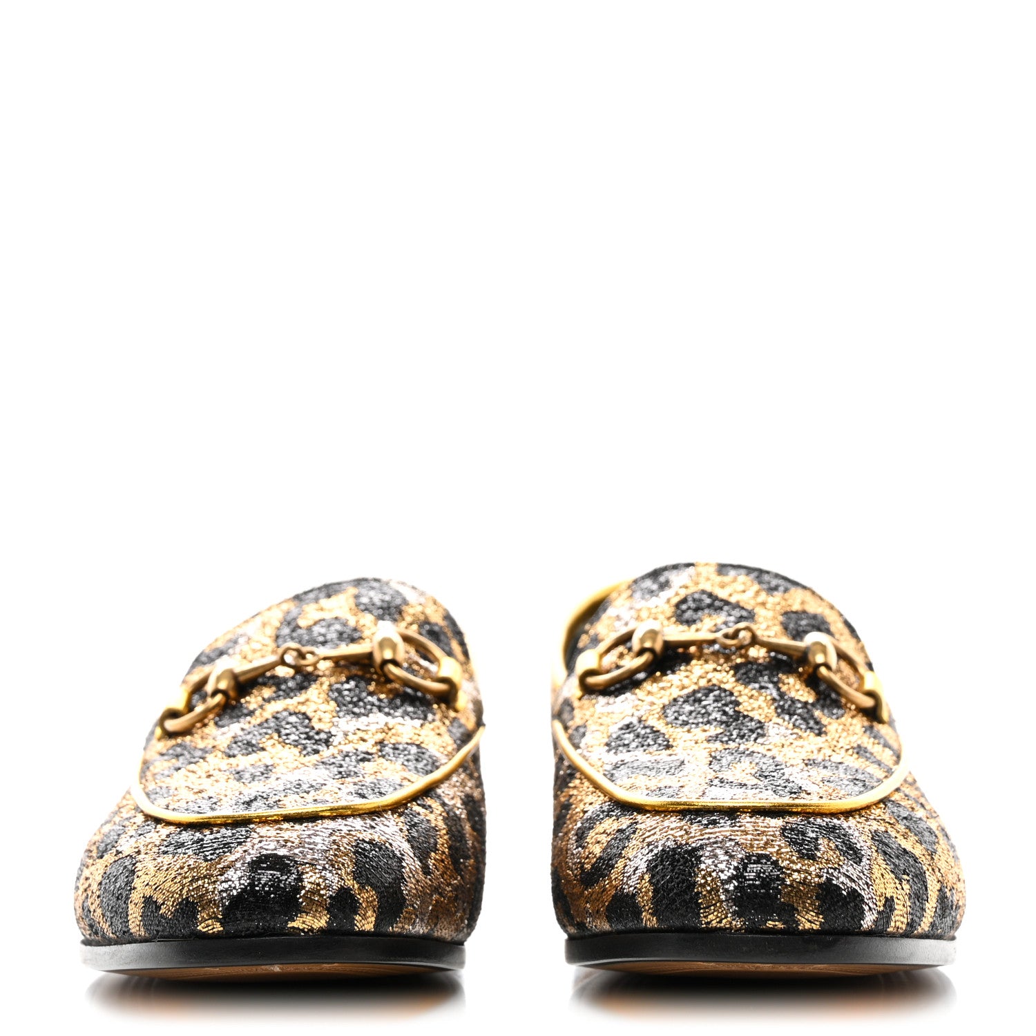 Gucci Jacquard Leopard Print Horsebit Womens Jordaan Loafers 35 Gold 2 of 9