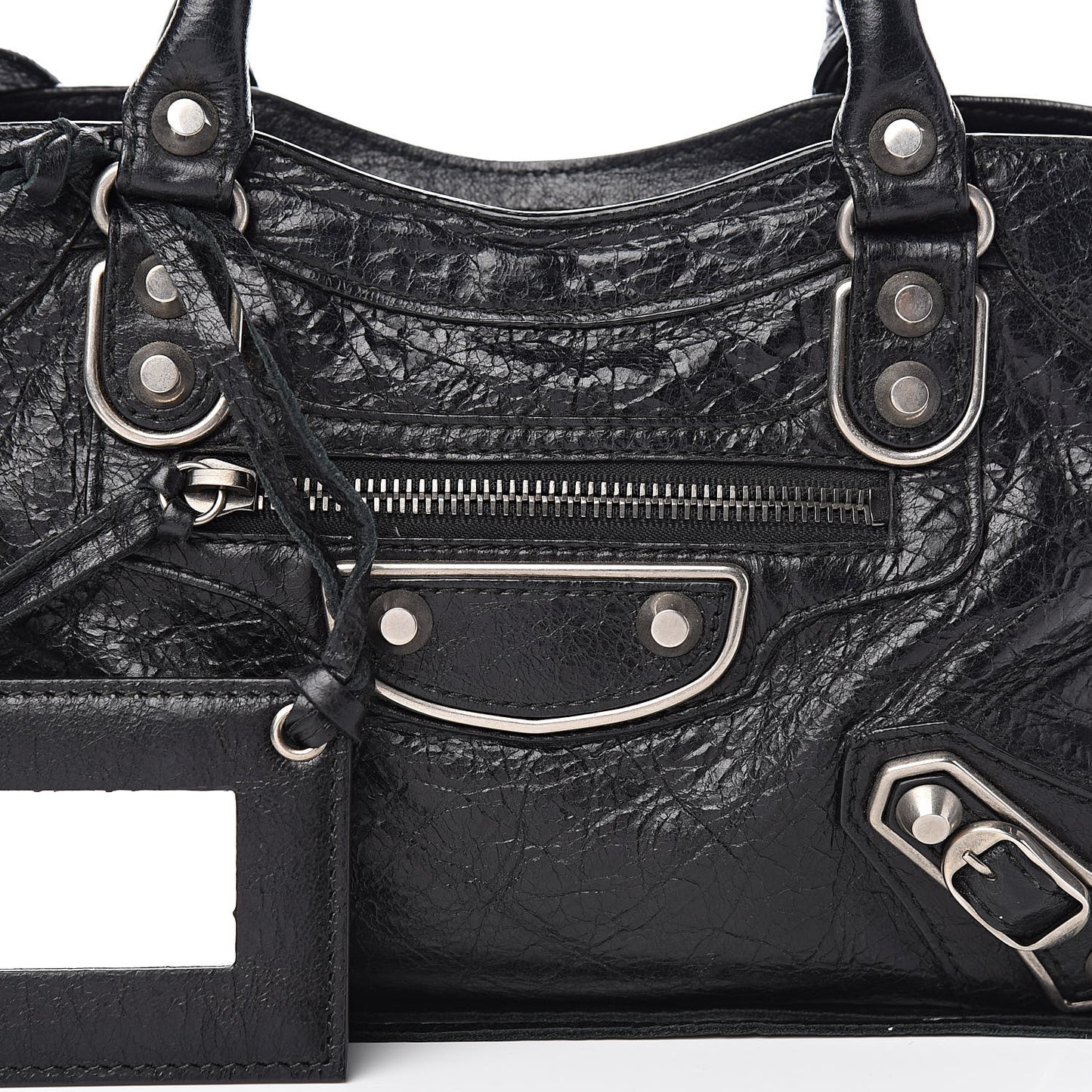 Agneau Silver Metallic Edge Hardware Mini City Black