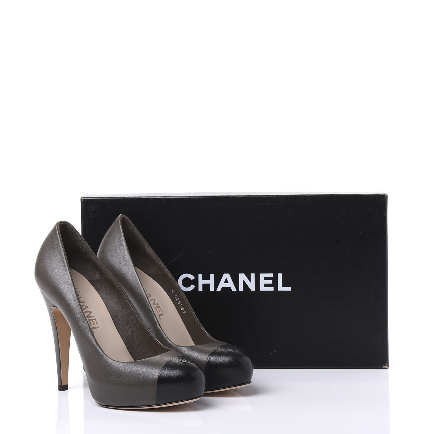 Chanel Lambskin Cap Toe CC Pumps 36.5 Grey Black 10 of 10