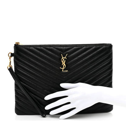 Saint Laurent Calfskin Matelasse Monogram Cassandre Tablet Pouch Black 2 of 7