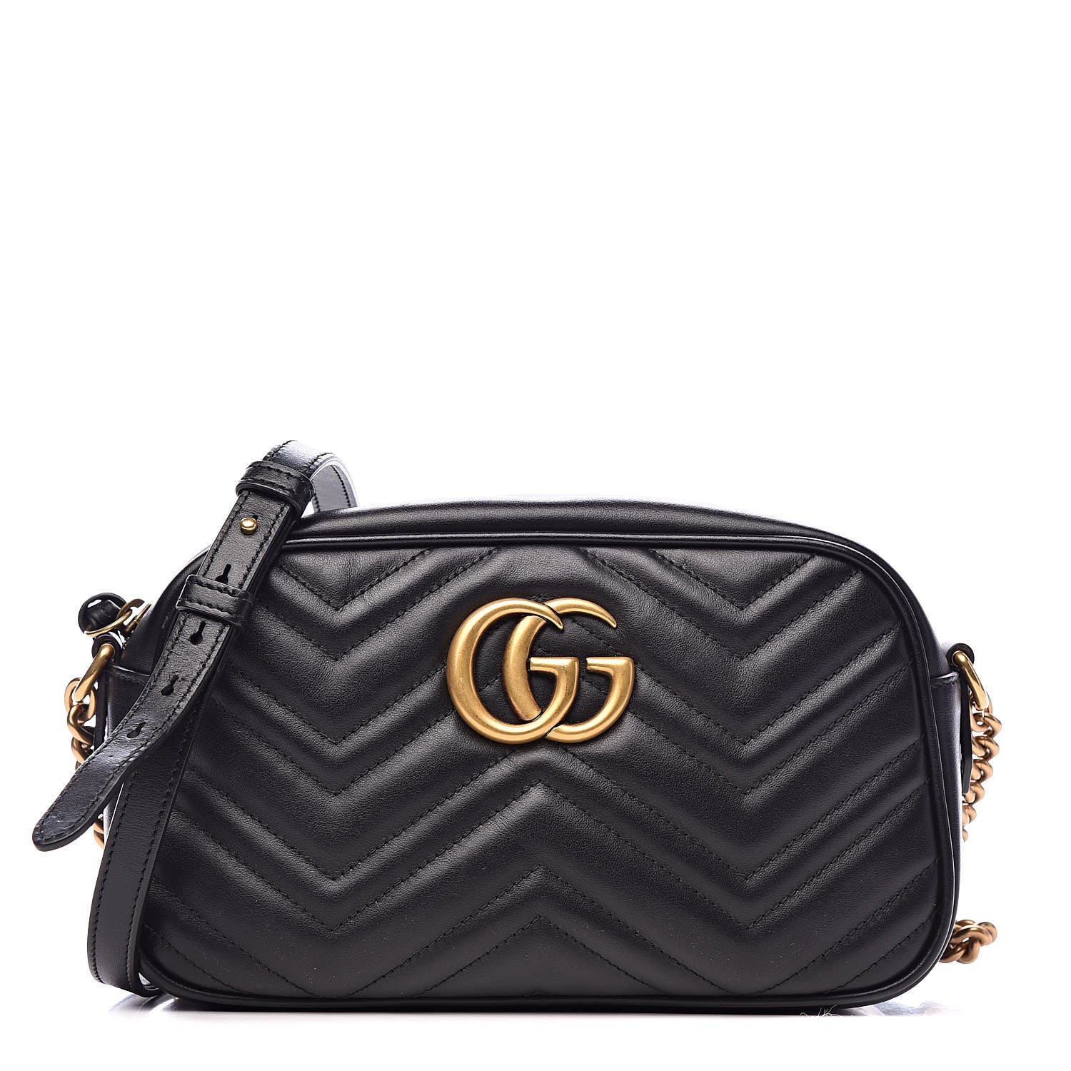Gucci Calfskin Matelasse Small GG Marmont Chain Shoulder Bag Black 1 of 10