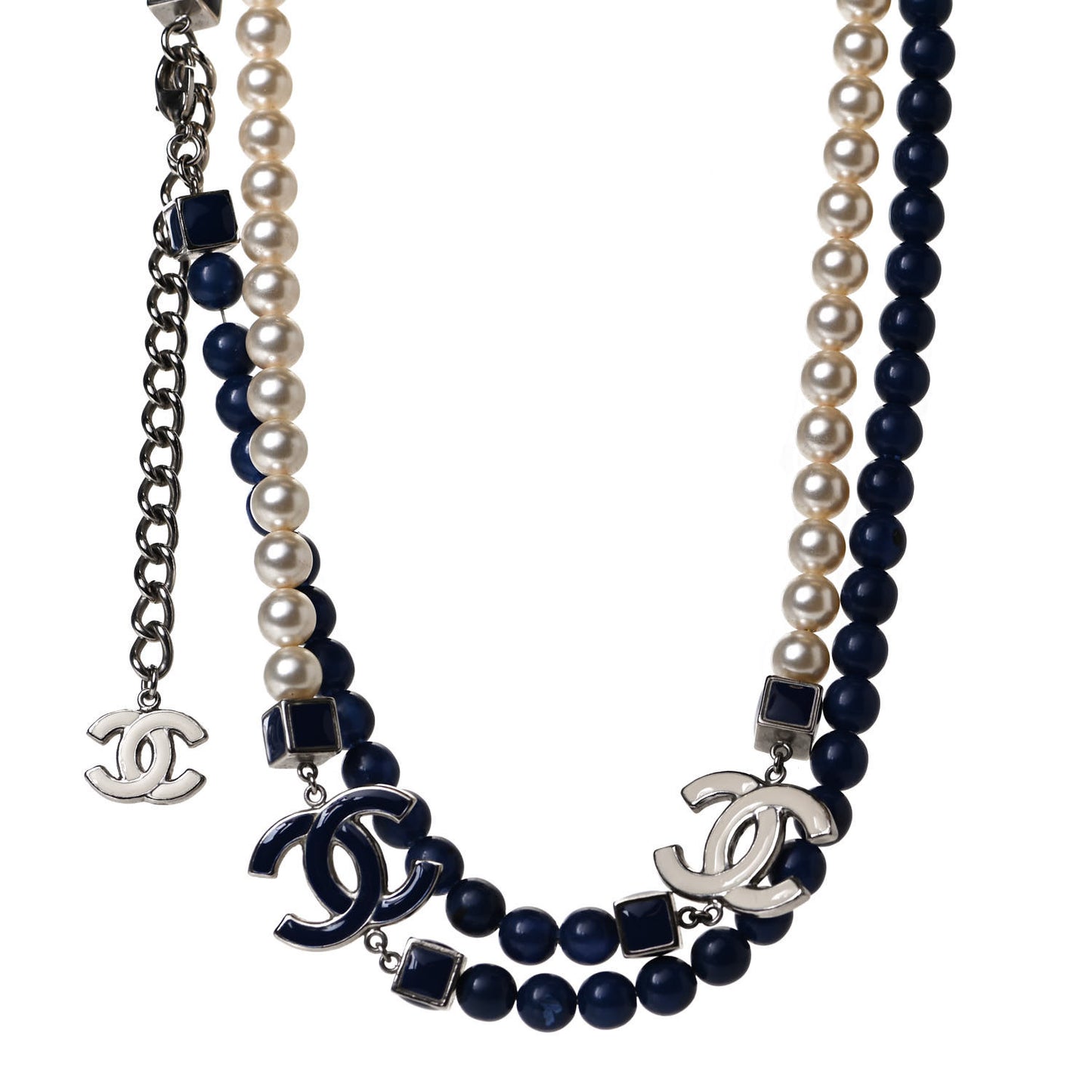 Pearl CC Long Necklace Pearly White Blue