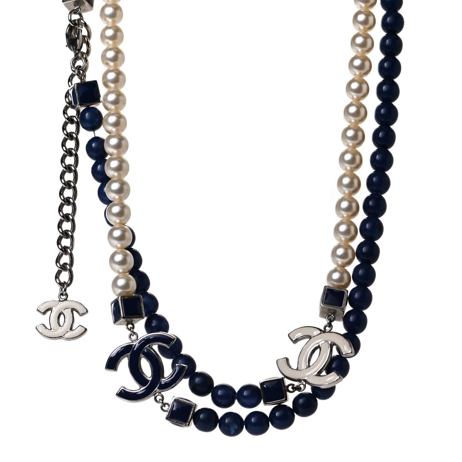 Chanel Pearl CC Long Necklace Pearly White Blue 1 of 7
