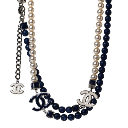 Chanel Pearl CC Long Necklace Pearly White Blue 1 of 7