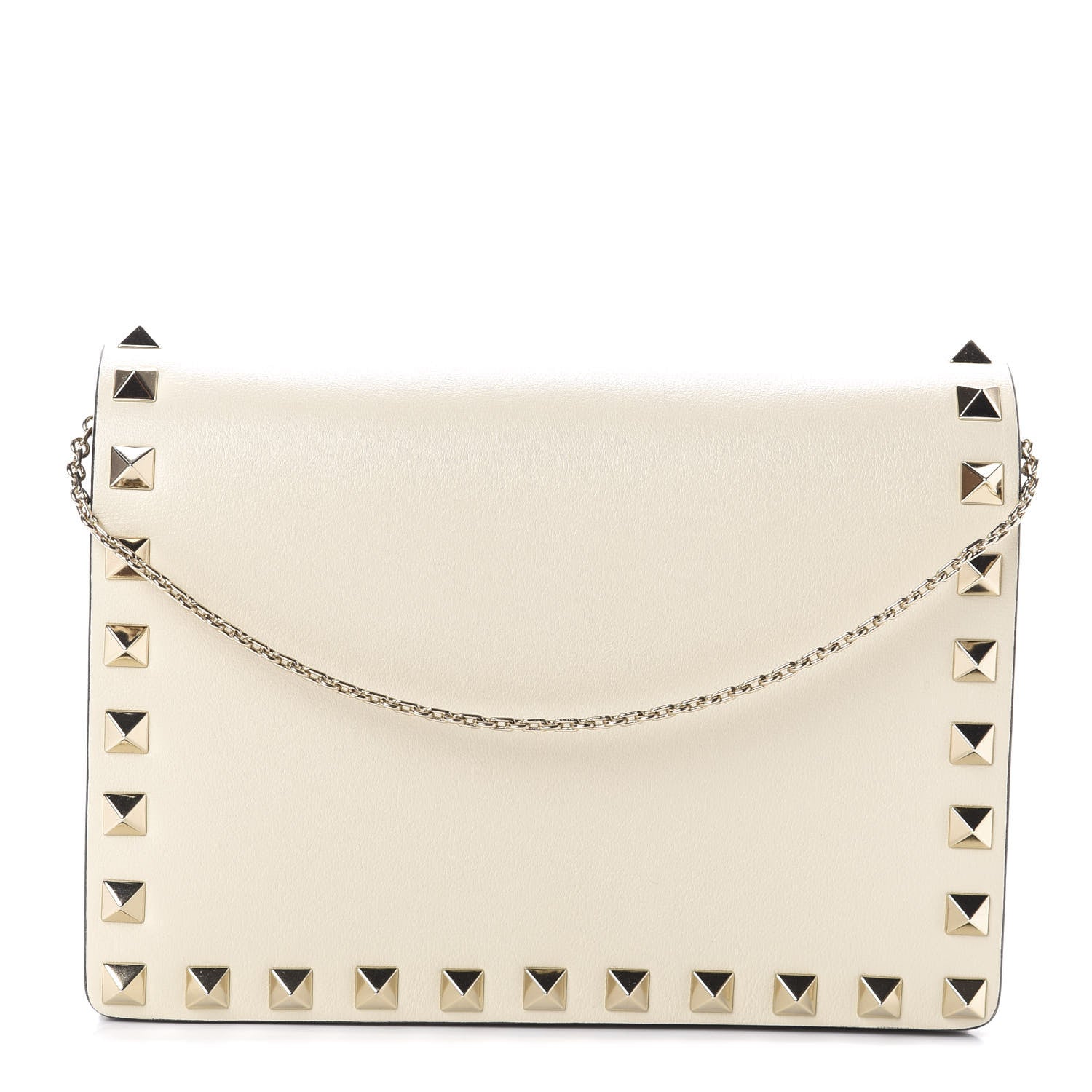 Valentino Garavani Vitello Rockstud Wallet on Chain Ivory 1 of 8
