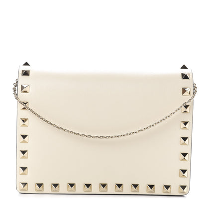 Valentino Garavani Vitello Rockstud Wallet on Chain Ivory 1 of 8