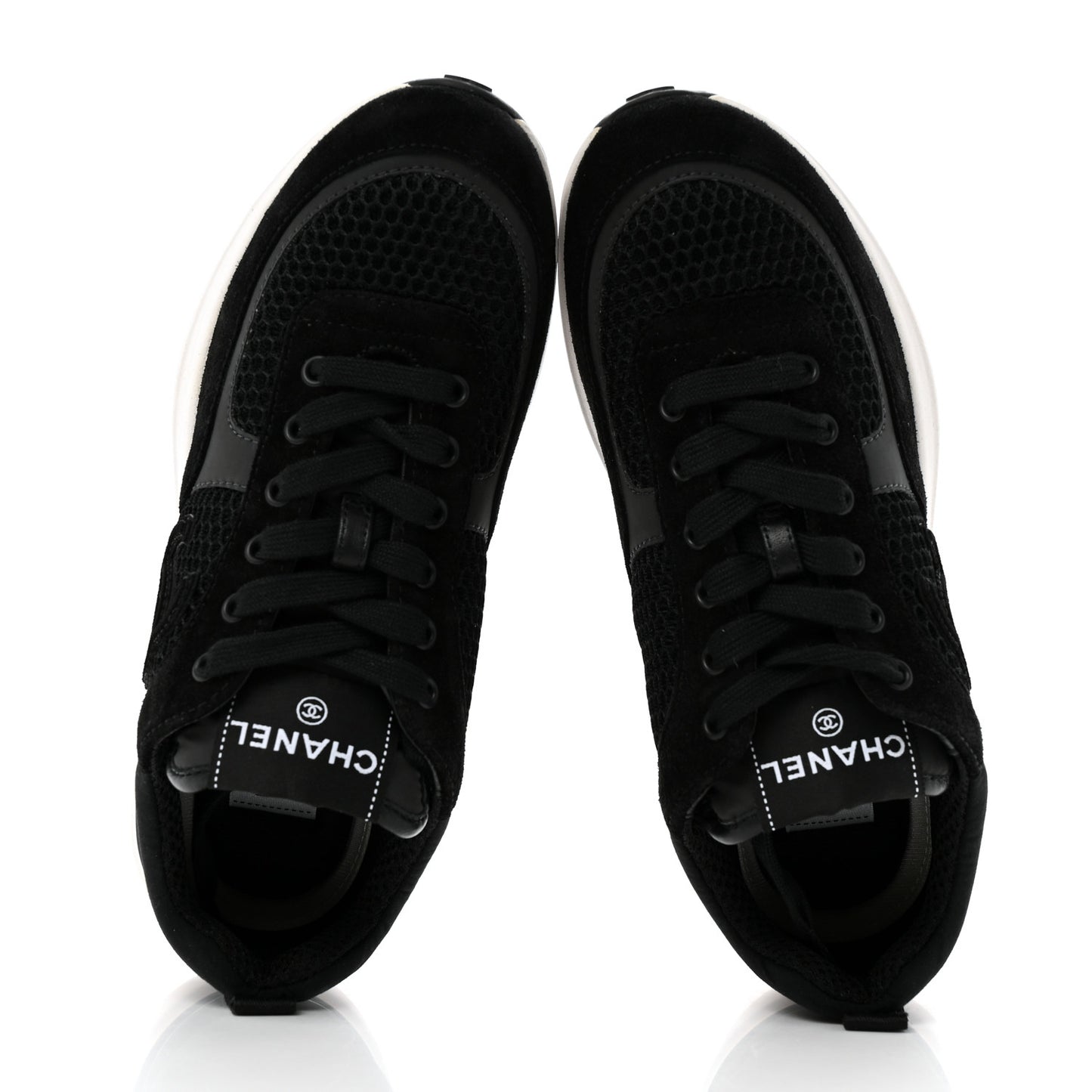 Mesh Suede Calfskin Fabric CC Womens Sneakers 37.5 Black