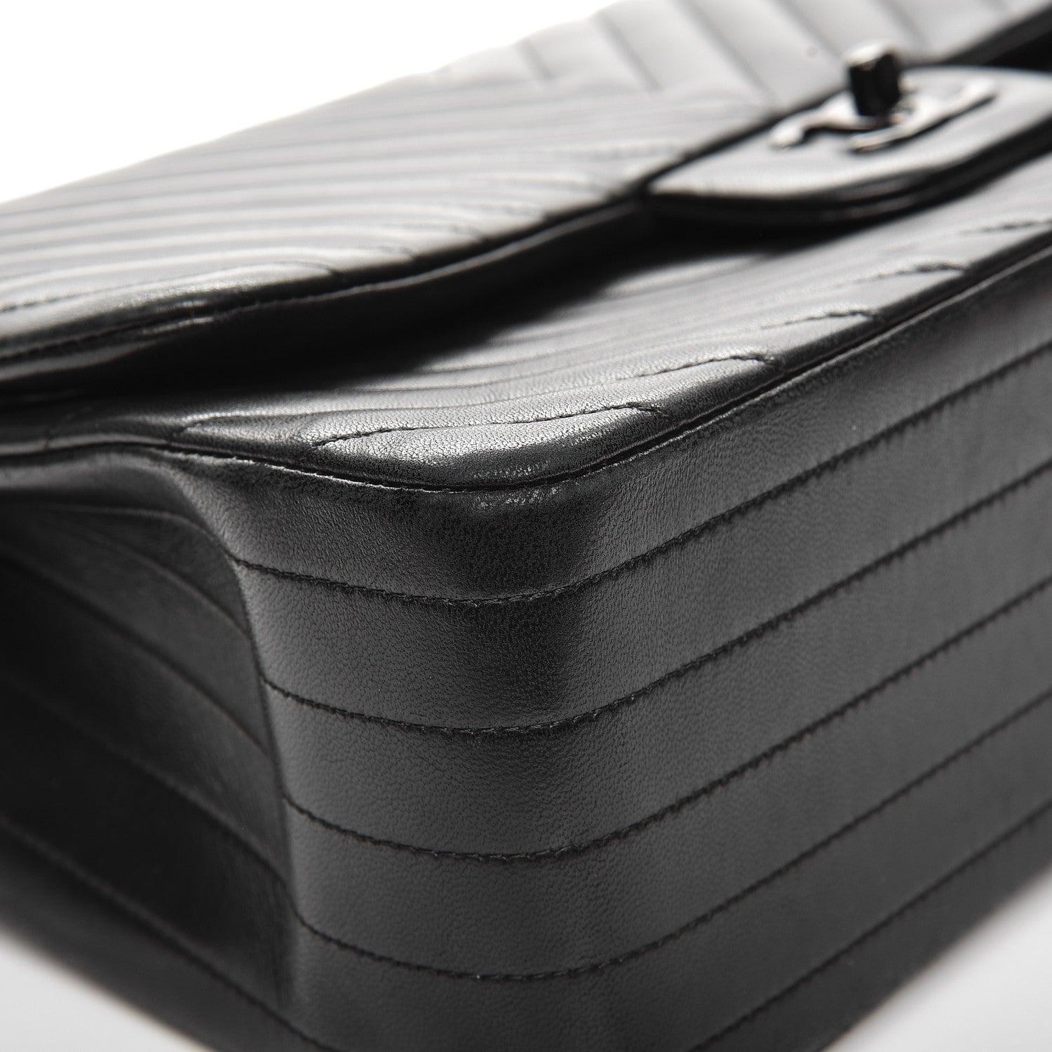 Chanel Lambskin Chevron Quilted Jumbo Double Flap So Black 9 of 15