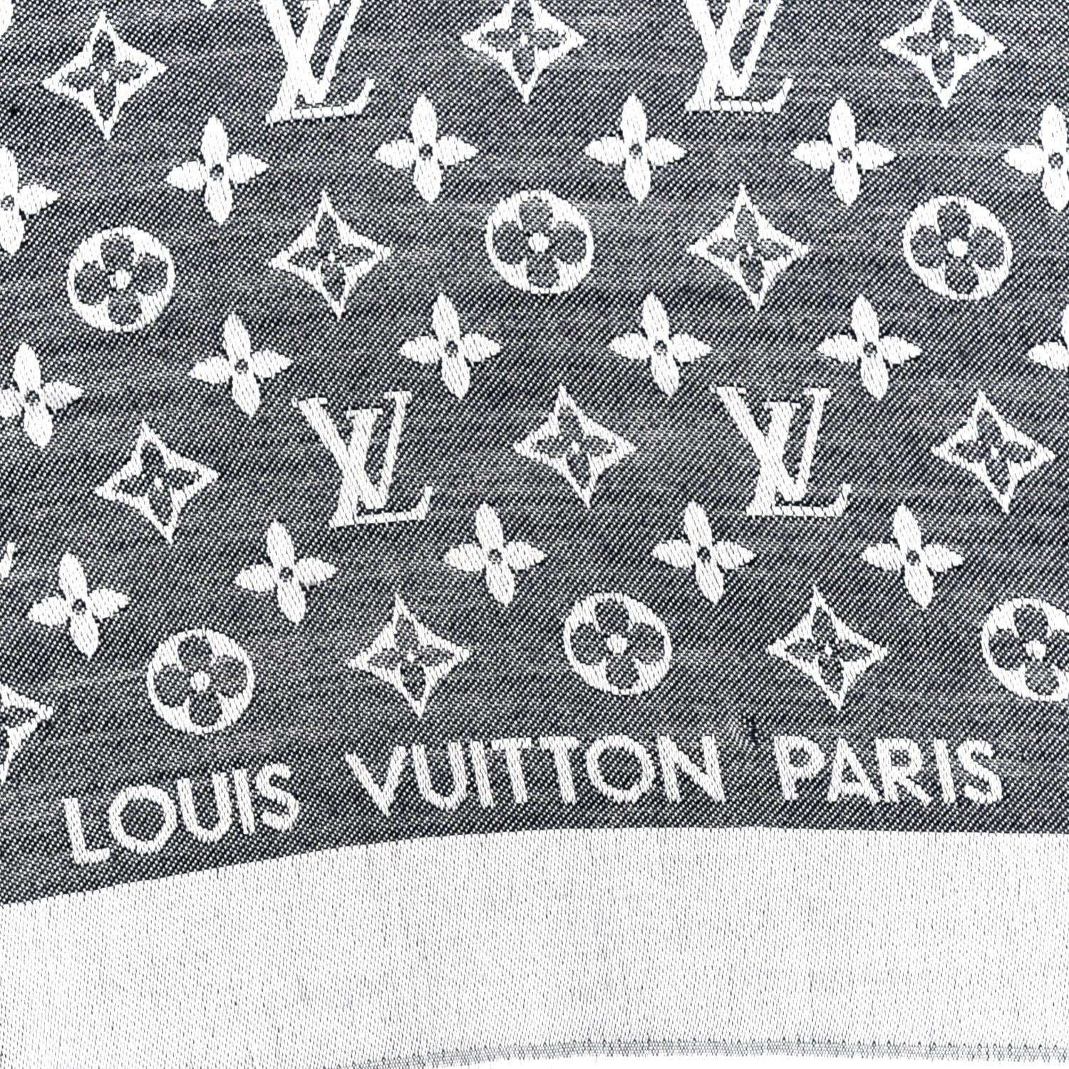 Louis Vuitton Silk Wool Monogram Denim Shawl Black 2 of 3