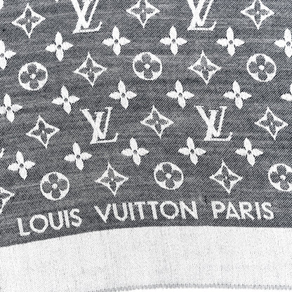 Louis Vuitton Silk Wool Monogram Denim Shawl Black 2 of 3