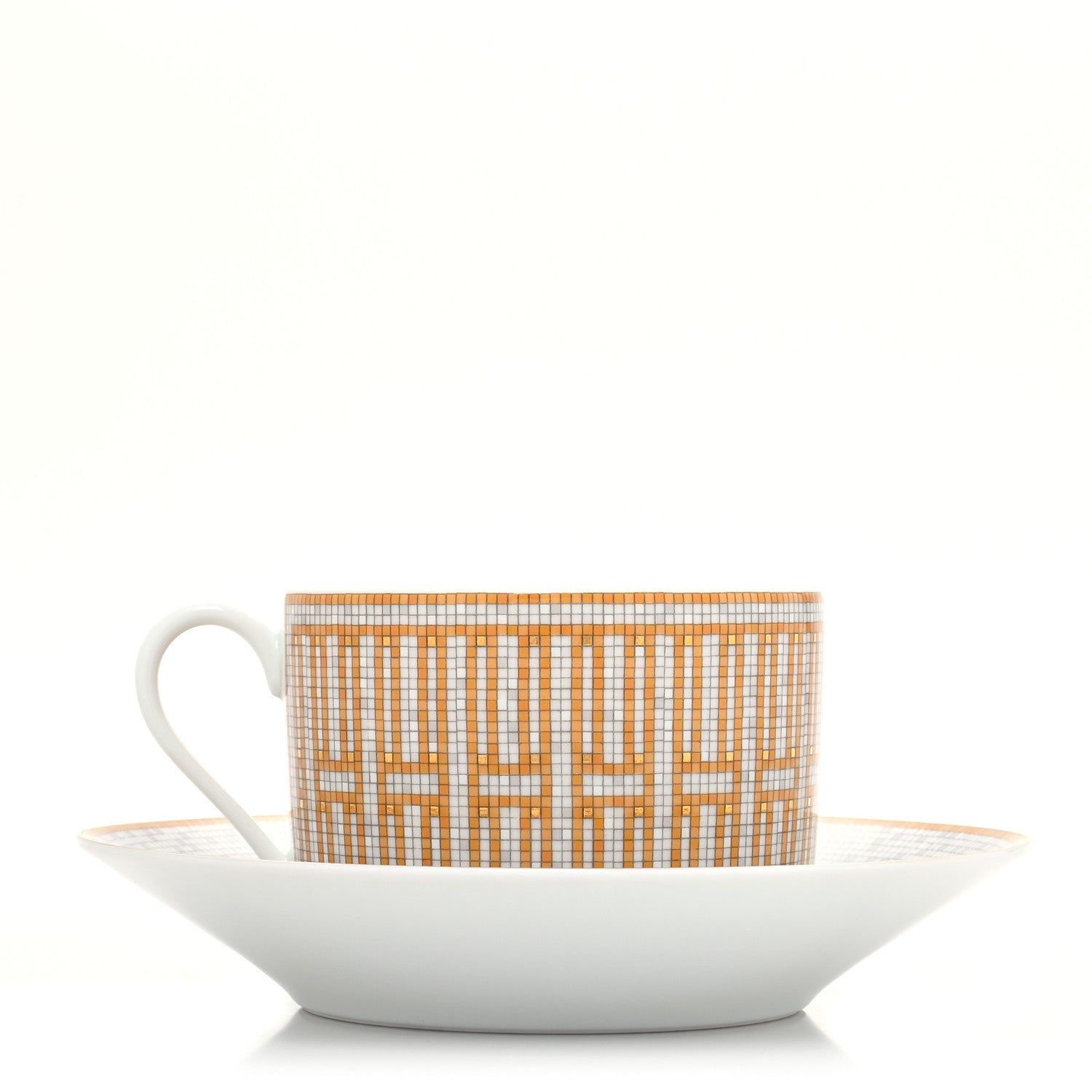 Hermes Porcelain Mosaique Au 24 Gold Breakfast Cup and Saucer 3 of 11