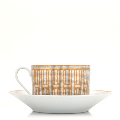 Hermes Porcelain Mosaique Au 24 Gold Breakfast Cup and Saucer 3 of 11