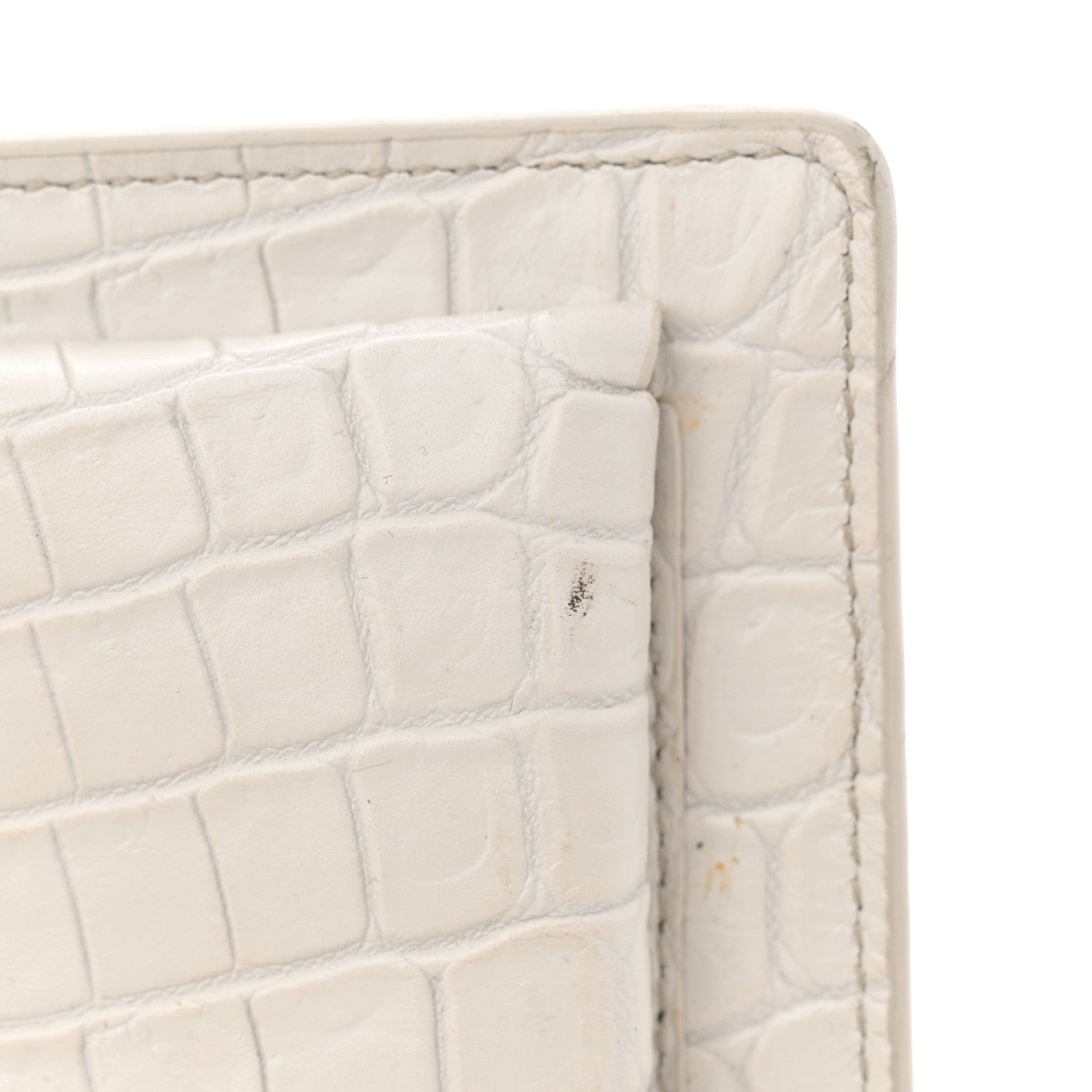 Saint Laurent Calfskin Crocodile Embossed Medium Monogram Sunset Blanc Vintage 14 of 17