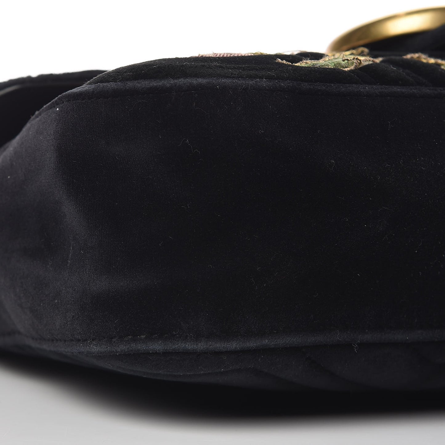 Velvet Matelasse Loved Embroidered Medium GG Marmont Shoulder Bag Black