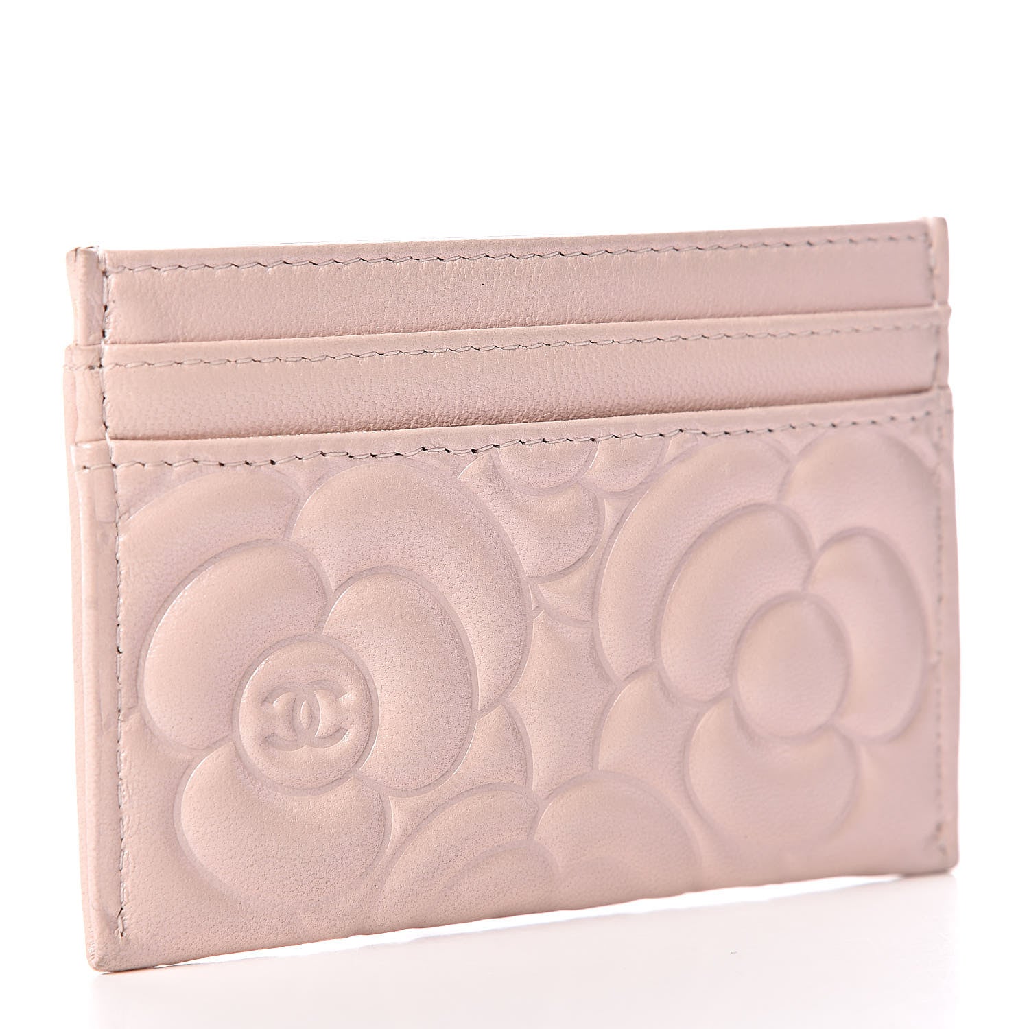 Chanel Lambskin Camellia Embossed Card Holder Nude 3 of 13