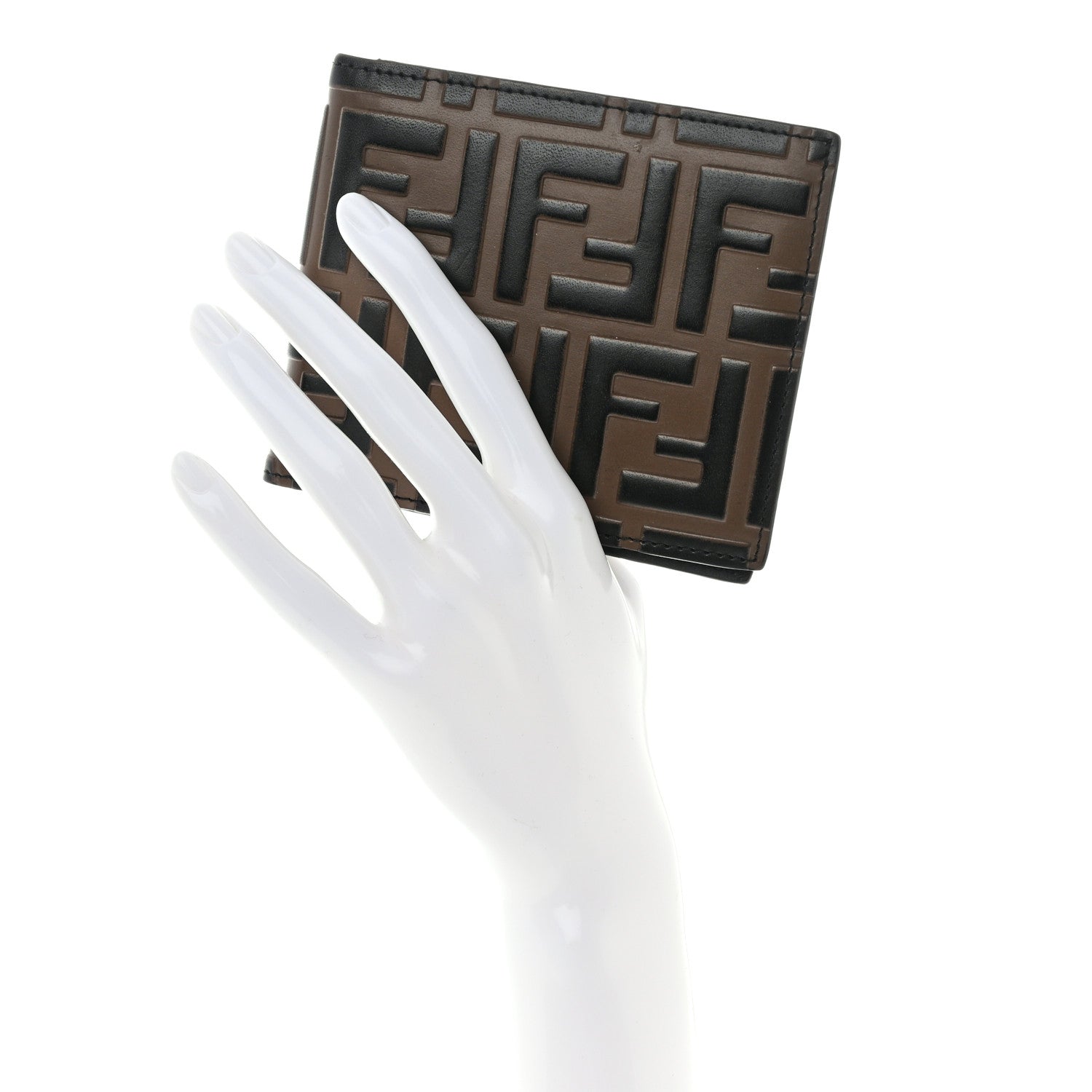 Fendi Vitello FF 1974 Embossed Bi-Fold Wallet Maya Black 2 of 9