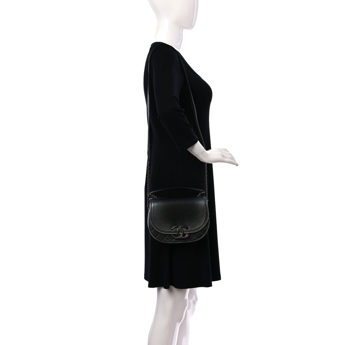 Metallic Caviar Small Coco Curve Messenger Flap Black Ruthenium