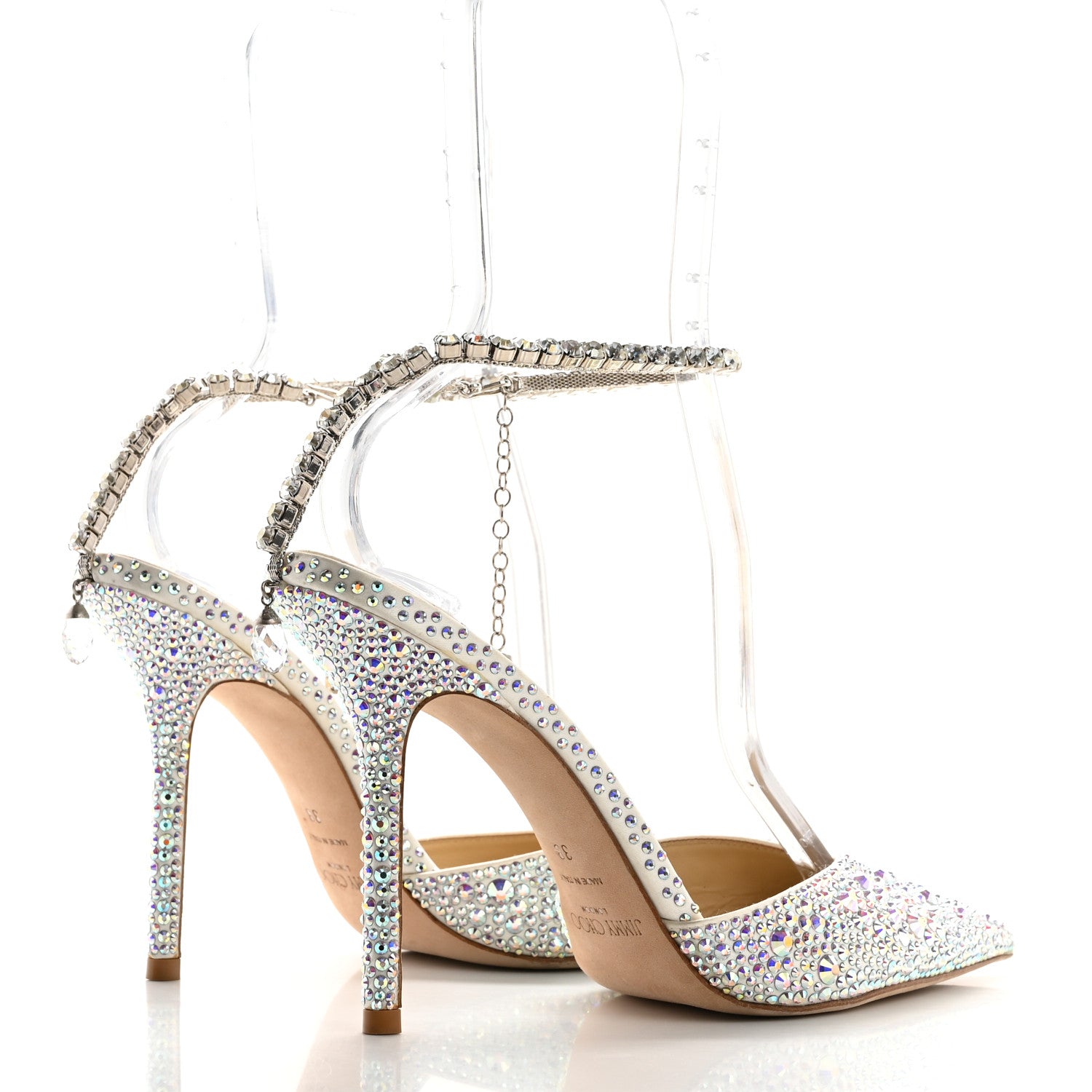 Jimmy Choo Satin Crystal Saeda 100 Pumps 38 Ivory 4 of 11
