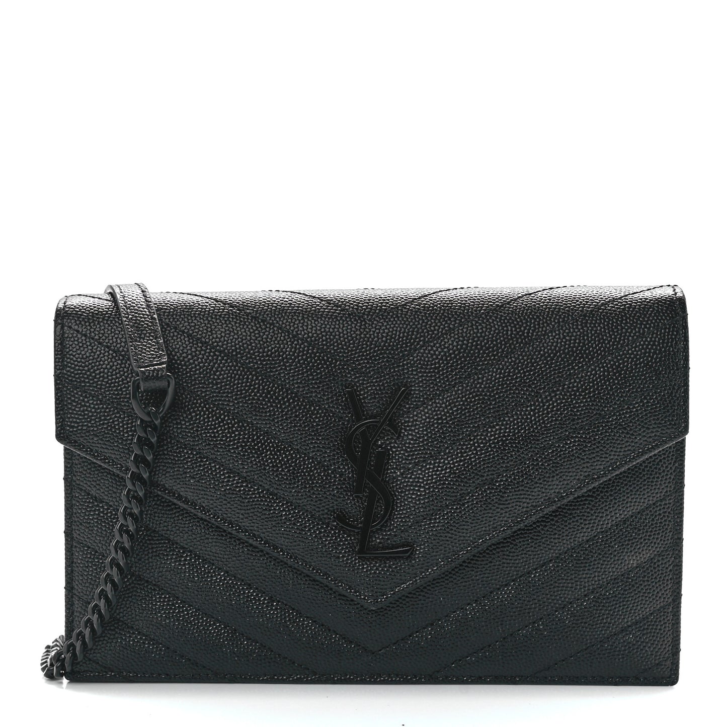 Grain De Poudre Matelasse Chevron Monogram Monochrome Envelope Chain Wallet Black