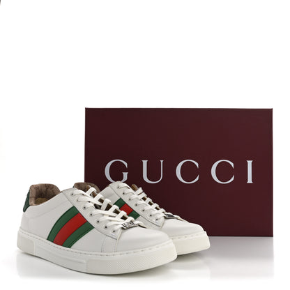 Gucci Calfskin Crocodile Embossed Rubber Web Mens Ace Sneakers 9 White Green 10 of 10