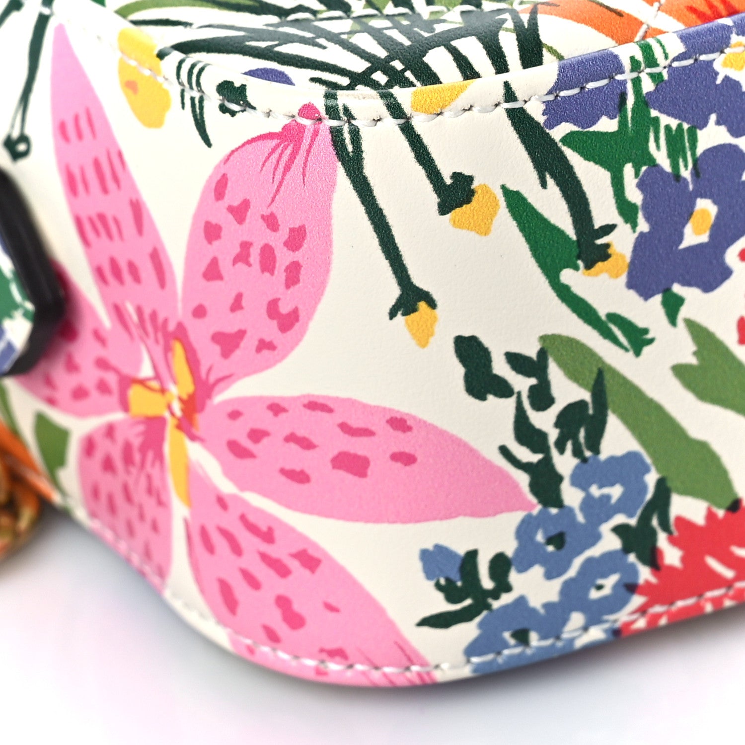 Gucci X KEN SCOTT Calfskin Matelasse Floral Print Mini GG Marmont Chain Shoulder Bag Ivory Pink 8 of 9