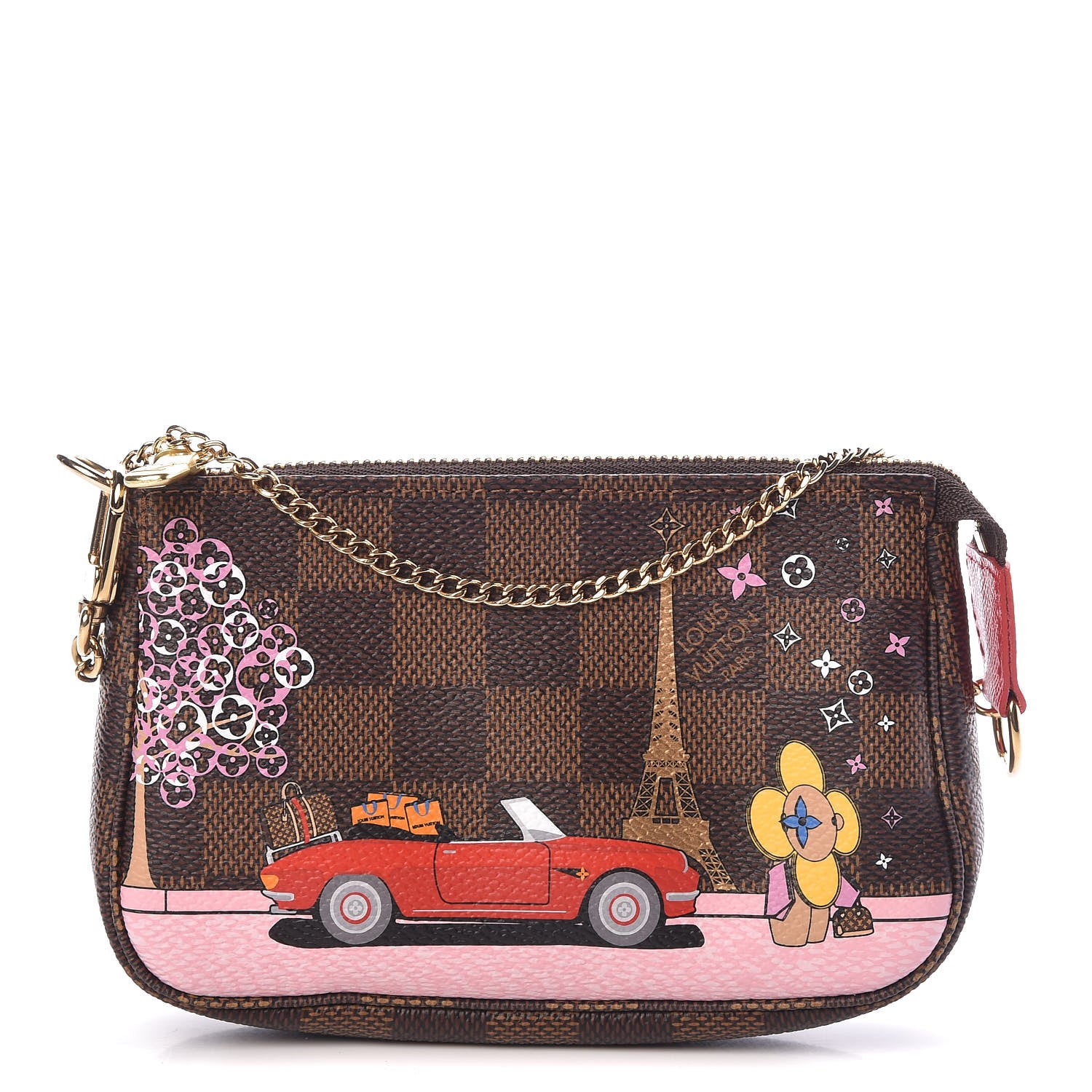 Louis Vuitton Damier Ebene 2019 Christmas Animation Mini Pochette Accessories Red 1 of 7