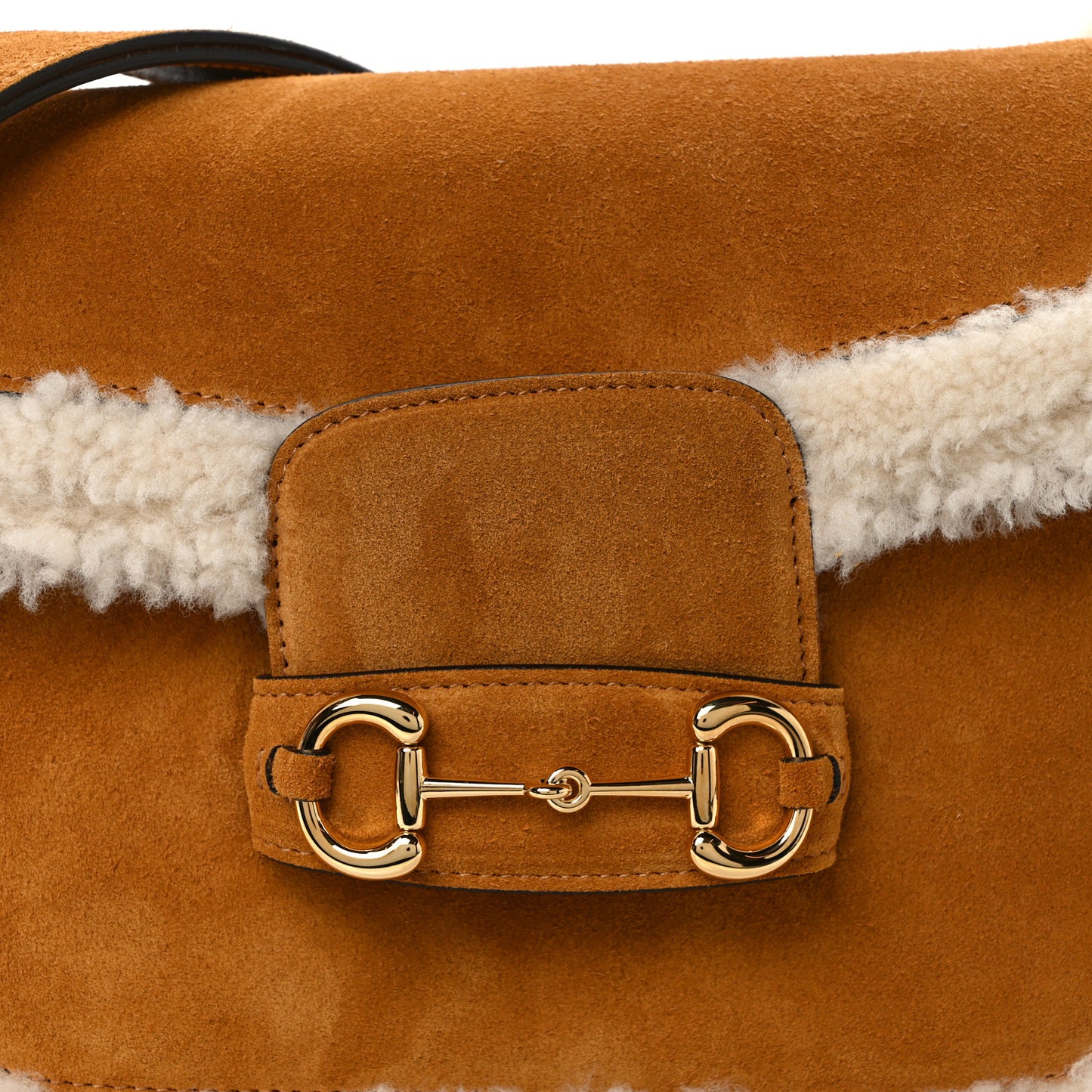Suede Shearling Horsebit 1955 Shoulder Bag Brown
