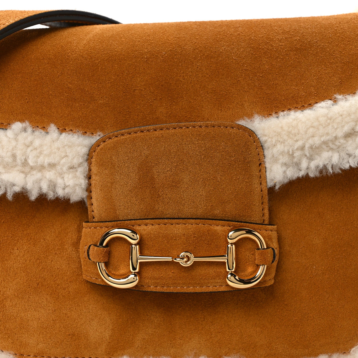 Gucci Suede Shearling Horsebit 1955 Shoulder Bag Brown 8 of 11