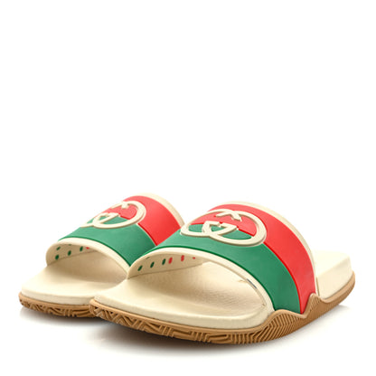 Gucci Rubber Web Womens Interlocking G Slide Sandals 37 Mystic White Green Red 3 of 9