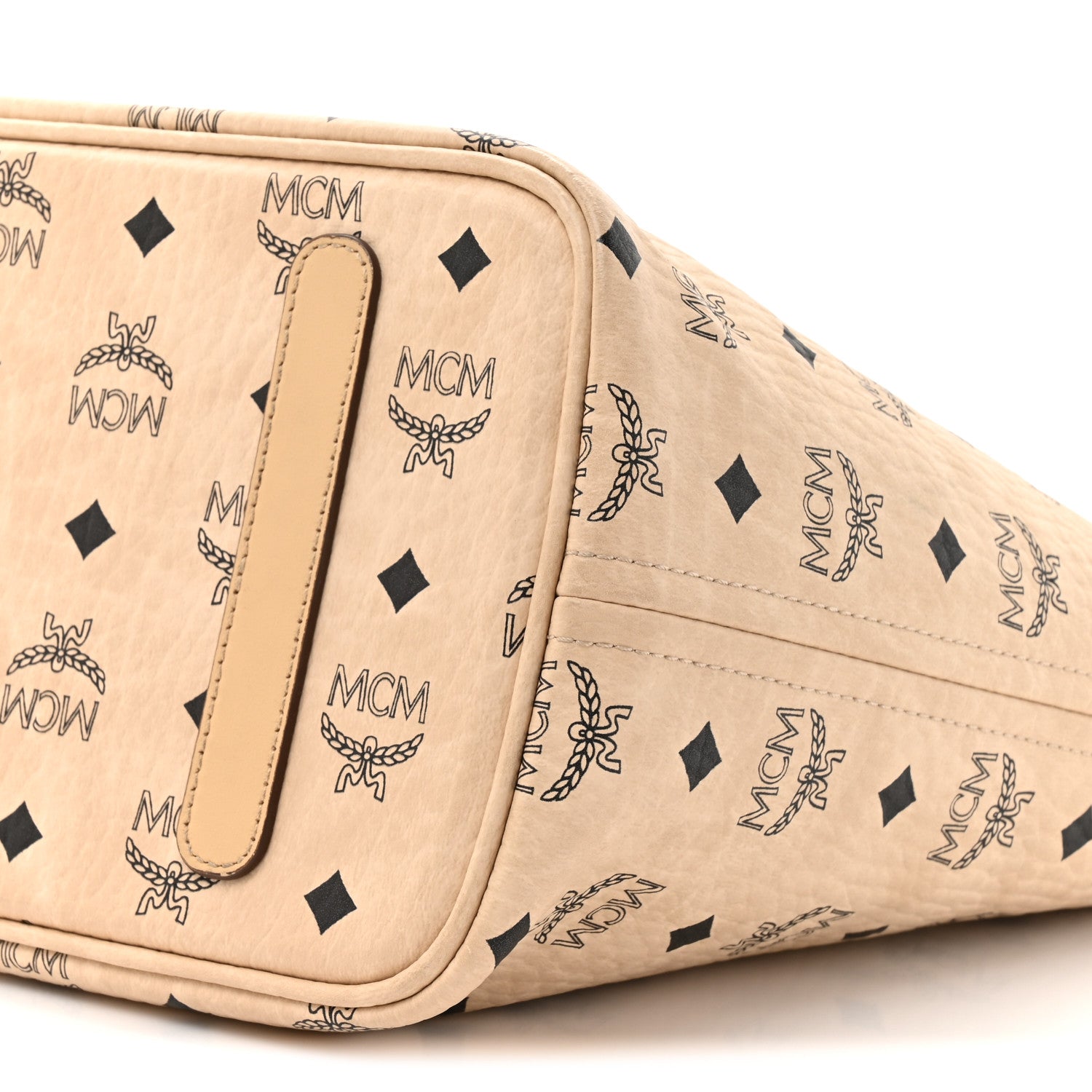 MCM Visetos Medium Top Zip Shopper Tote Beige 9 of 12