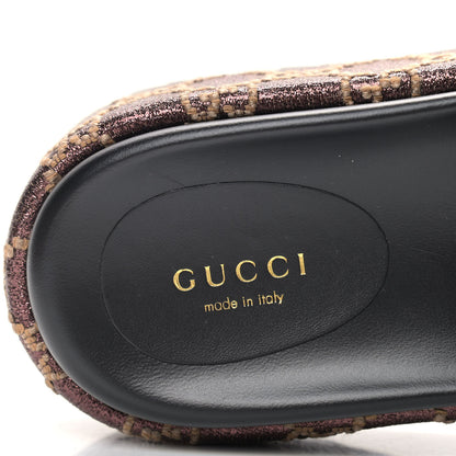 Gucci Lame GG Monogram Angelina Platform 55mm Slide Sandals 37 Brown Beige 8 of 9