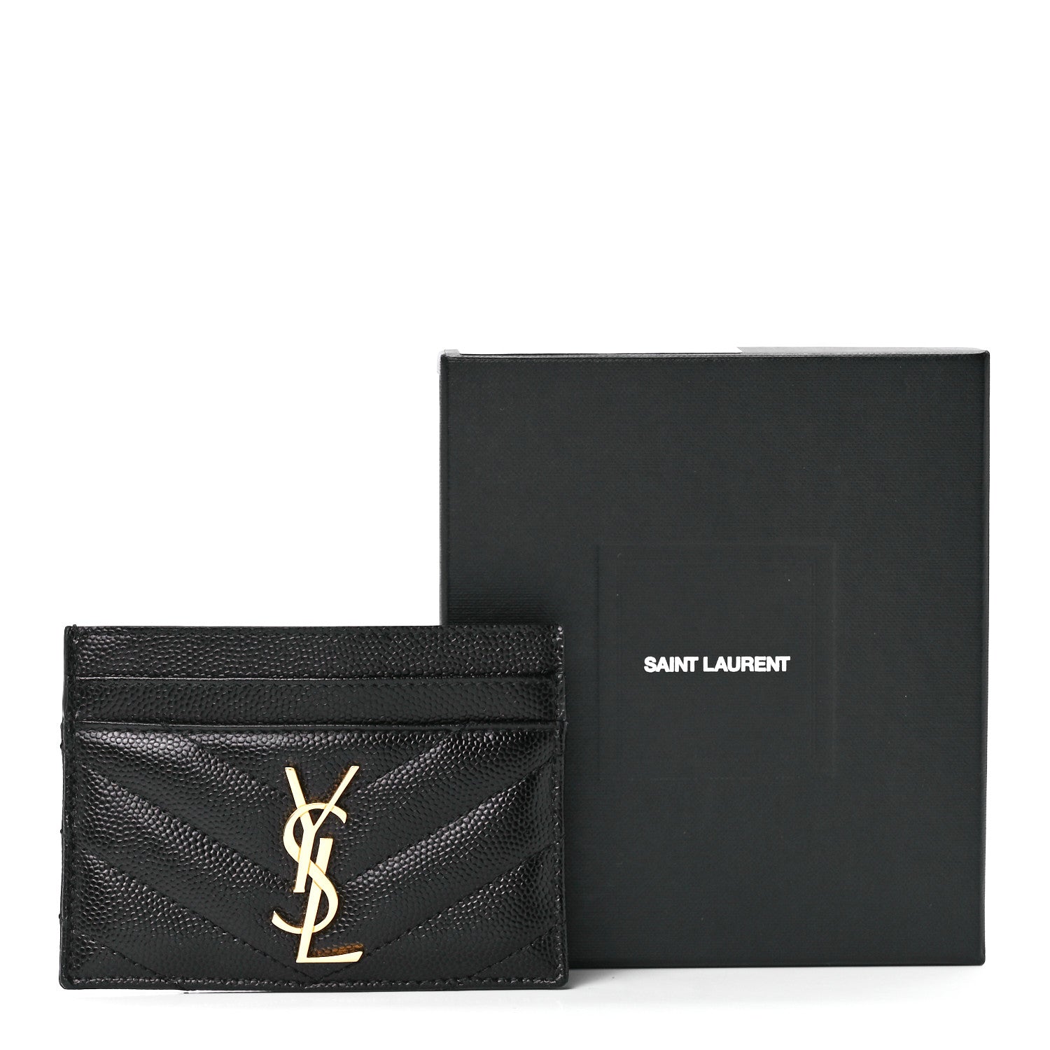 Saint Laurent Grain De Poudre Matelasse Chevron Monogram Credit Card Case Black 12 of 12