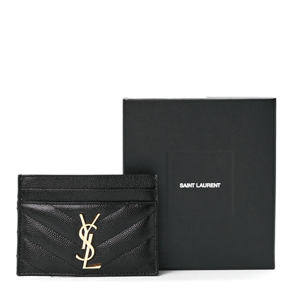 Saint Laurent Grain De Poudre Matelasse Chevron Monogram Credit Card Case Black 12 of 12
