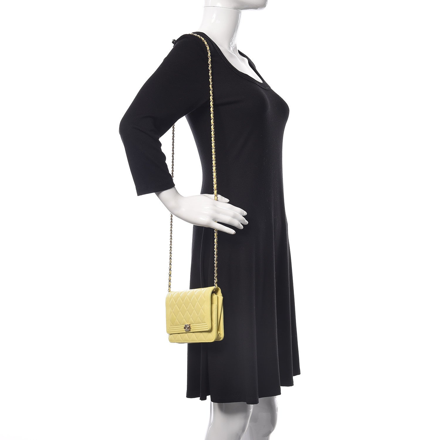 Chanel Lambskin Quilted Boy Wallet On Chain WOC Yellow 2 of 12