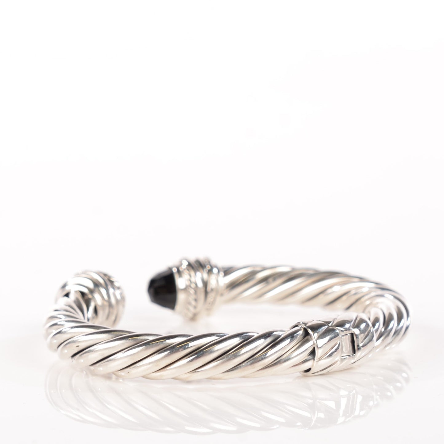 Sterling Silver Diamond Black Onyx 8.5mm Crossover Hinge Bracelet