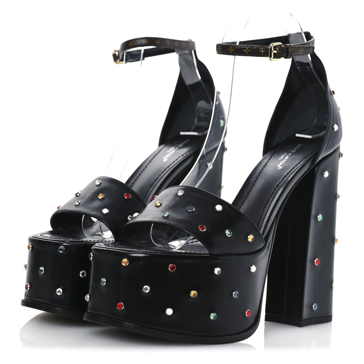 Calfskin Studded Fame Platform Sandals 38 Black