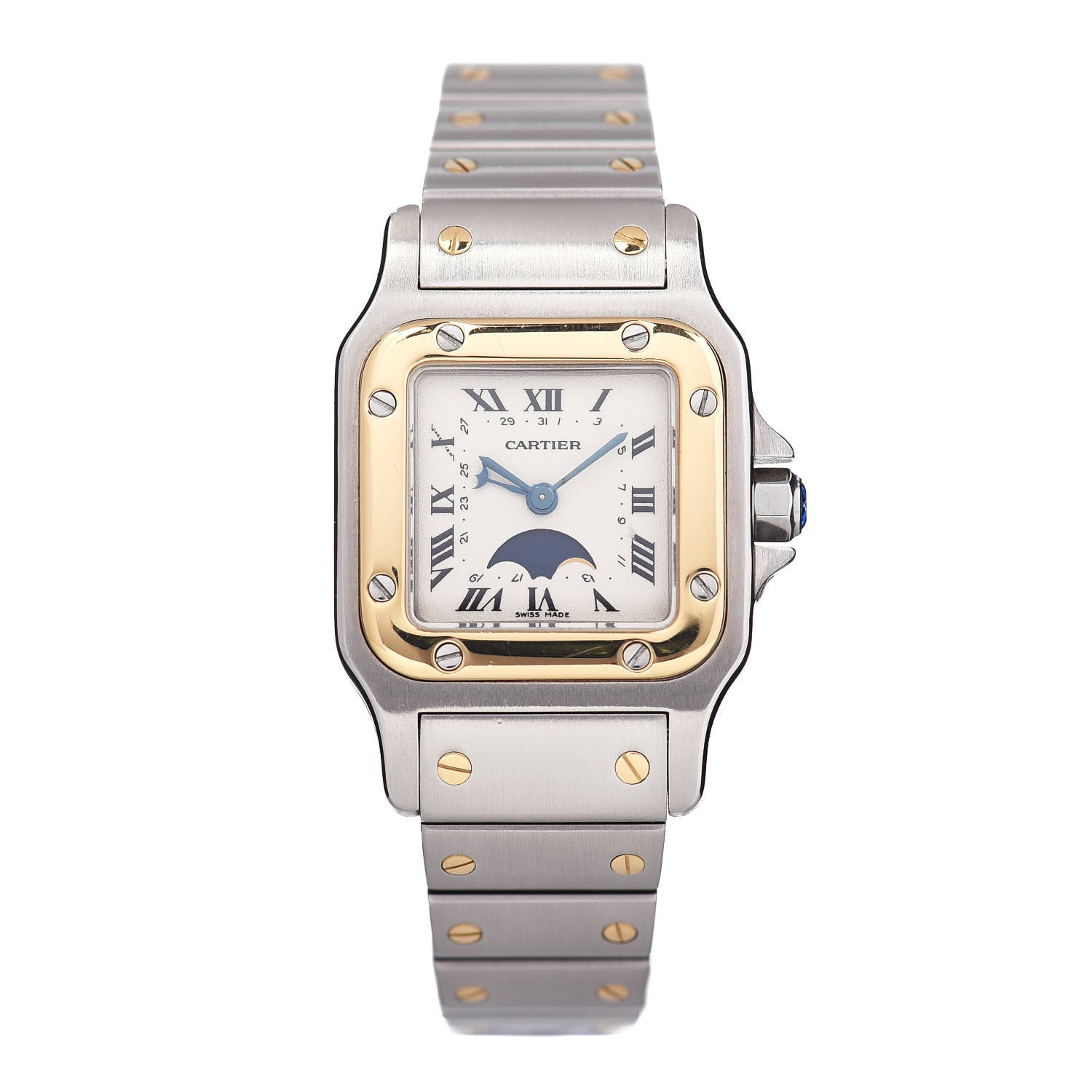 Cartier Stainless Steel 18K Yellow Gold 24mm Santos De Cartier Galbee Moon Phase Quartz Watch 1 of 4