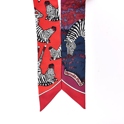 Hermes Silk Les Zebres Twilly Rouge Bleu Noir 3 of 3