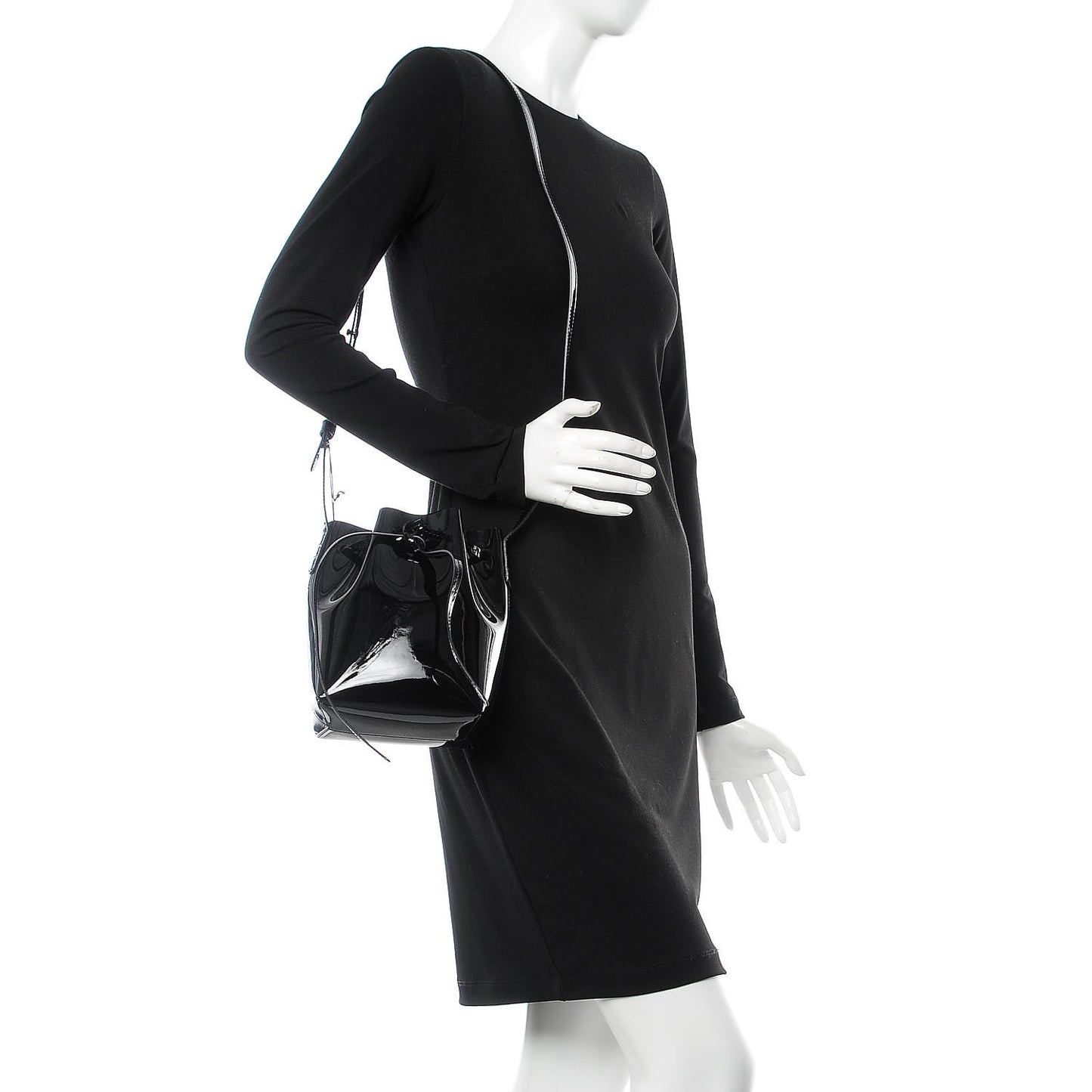 Patent Calfskin Mini Mini Bucket Bag Black