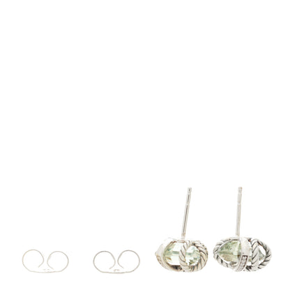 David Yurman Sterling Silver Diamond Prasiolite 10mm Cable Wrap Earrings 3 of 4