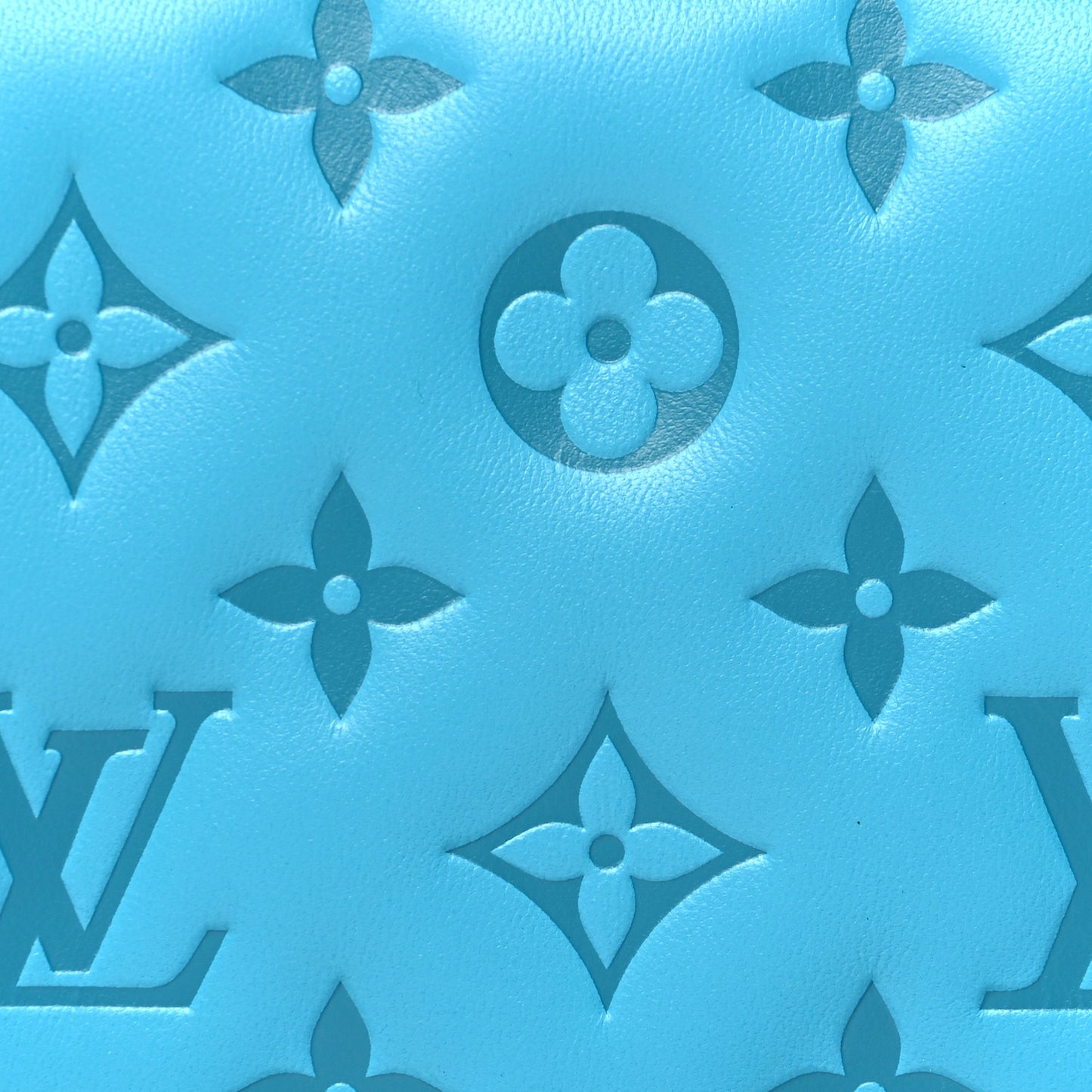 Lambskin Embossed Monogram Coussin Zippy Wallet Turquoise
