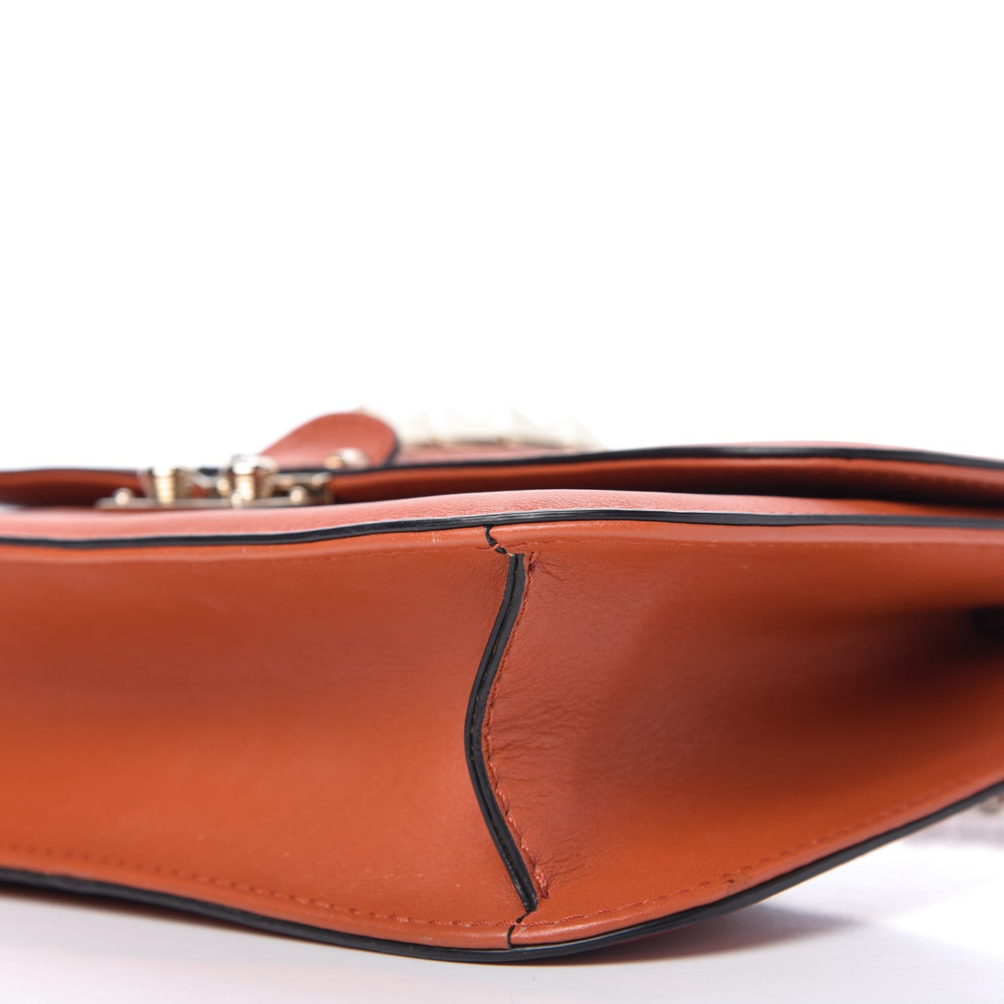 Vitello Medium Glam Lock Rockstud Flap Bag Orange