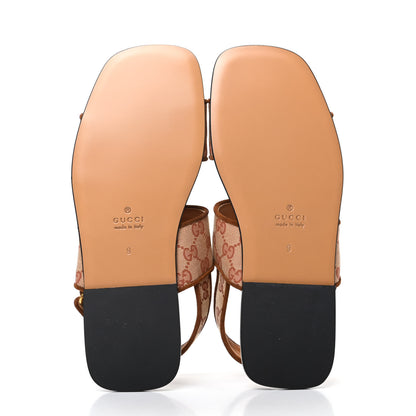 Gucci Canvas GG Monogram Mens Slingback Flat Sandals 9 Beige Ruggine Cuir 5 of 8