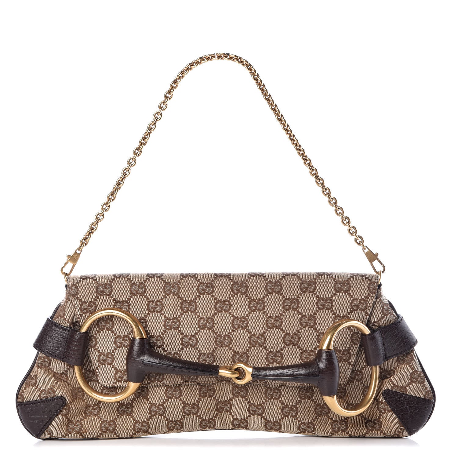 Gucci Monogram Horsebit Clutch Dark Brown 1 of 7