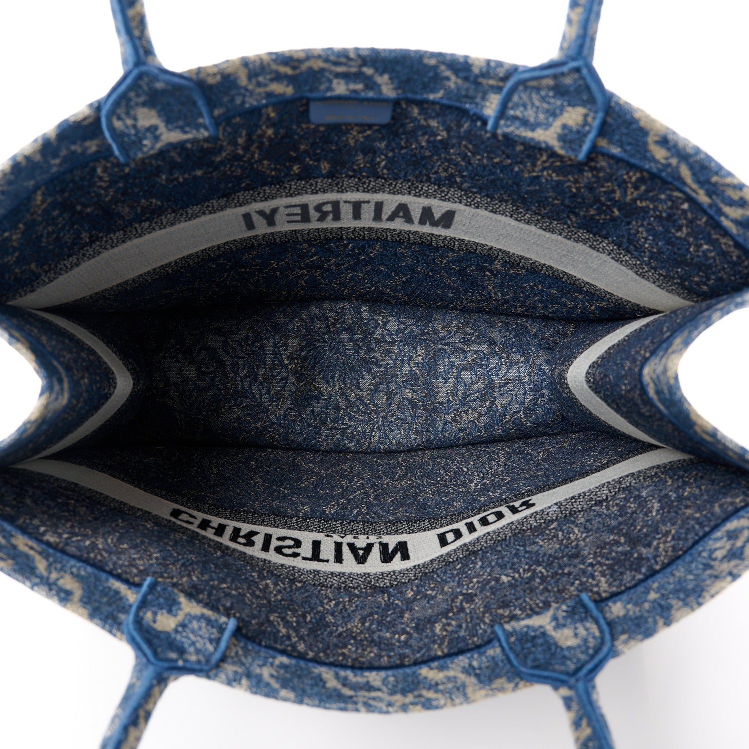 Christian Dior Canvas Embroidered Large Brocart Book Tote Blue 5 of 10