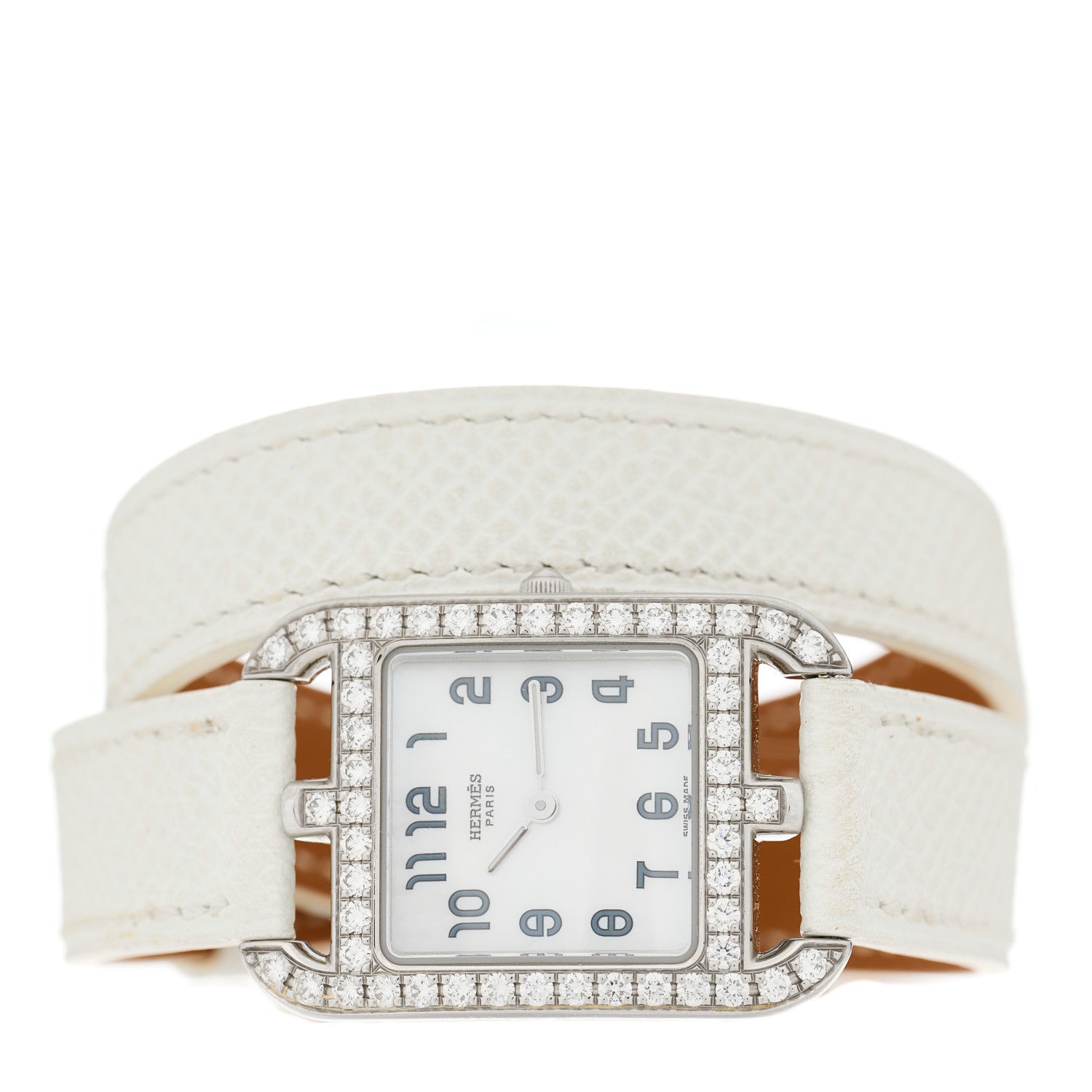 Hermes Stainless Steel Epsom Diamond Bezel Mother of Pearl 23mm Cape Cod Quartz Watch Blanc 2 of 4