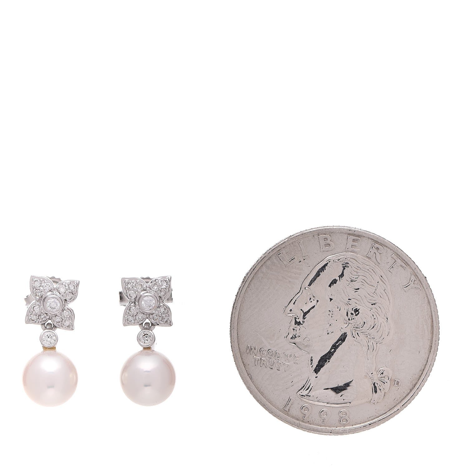 Mikimoto 18K White Gold Diamond Akoya Cultured Pearl Floral Earrings 2 of 7