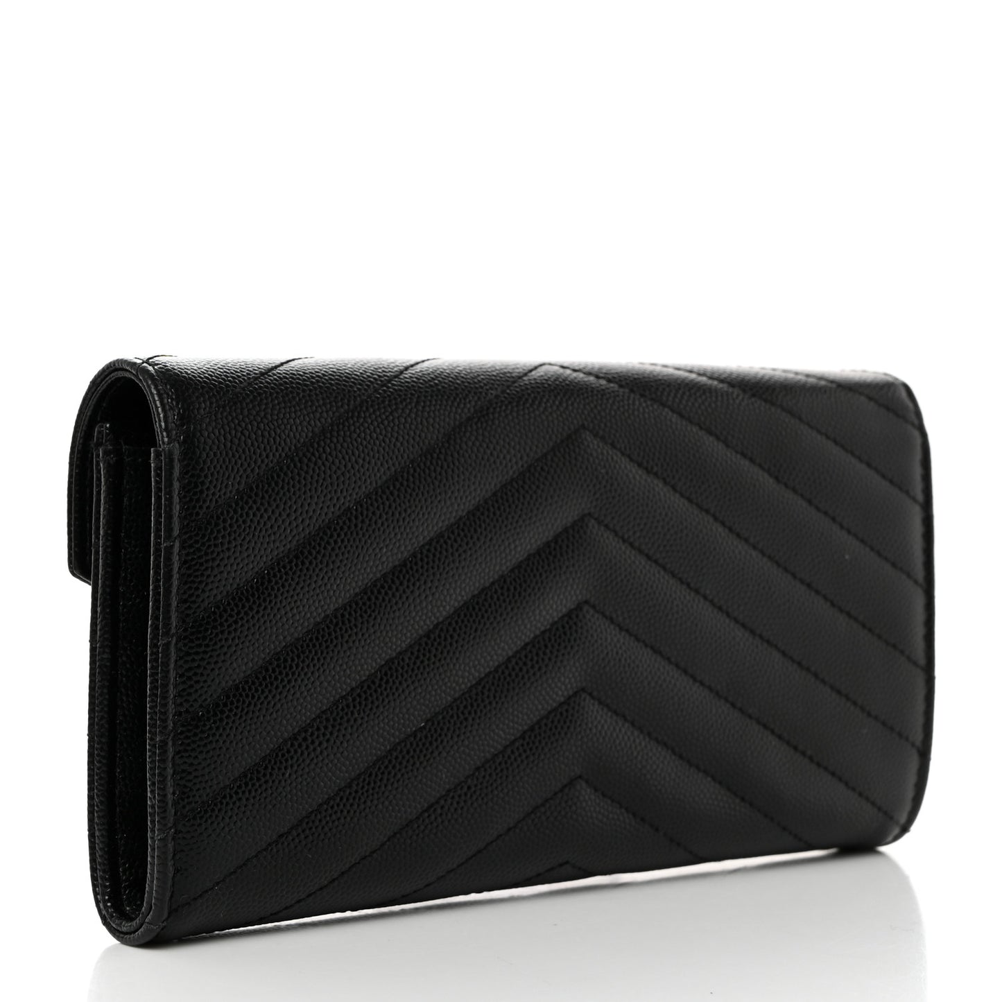 SAINT LAURENT Grain De Poudre Matelasse Chevron Monogram Flap Wallet Black