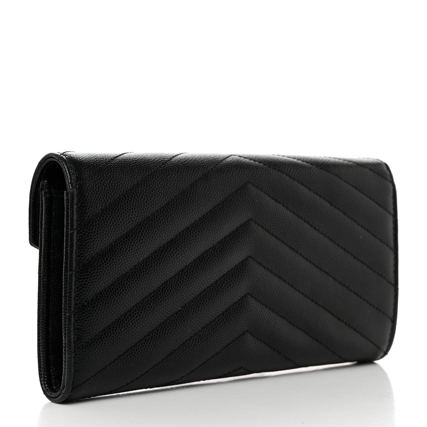 Saint Laurent SAINT LAURENT Grain De Poudre Matelasse Chevron Monogram Flap Wallet Black 3 of 8