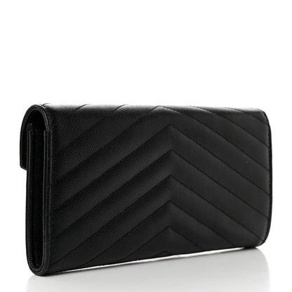 Saint Laurent SAINT LAURENT Grain De Poudre Matelasse Chevron Monogram Flap Wallet Black 3 of 8